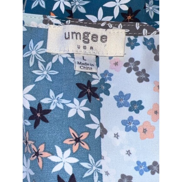 Umgee Floral Patchwork Dress Womens L Multicolor V-Neck Short Sleeve Tiered - Picture 4 of 6